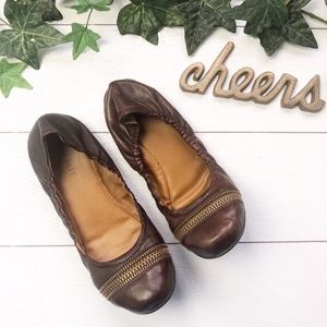 NINE WEST Texiera Brown Leather Ballet Flats